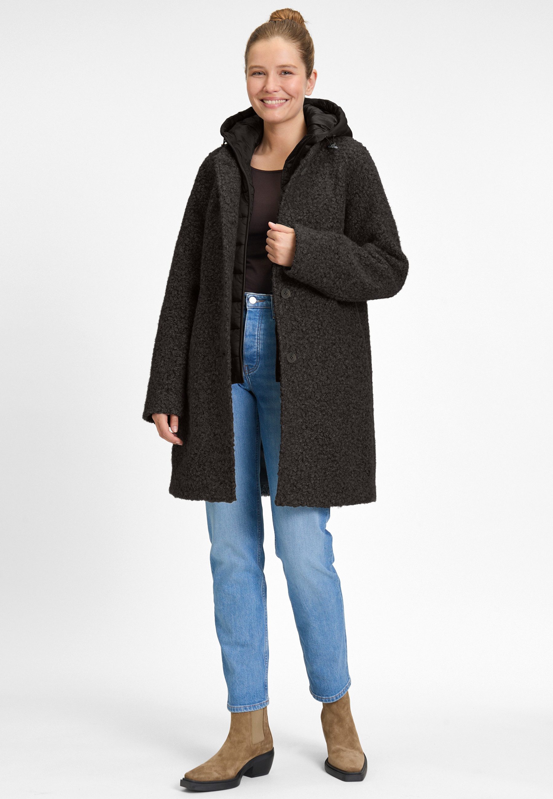 COVERED Bouclèjacke WILMA 3 mit weitenregulierbarer Kapuze