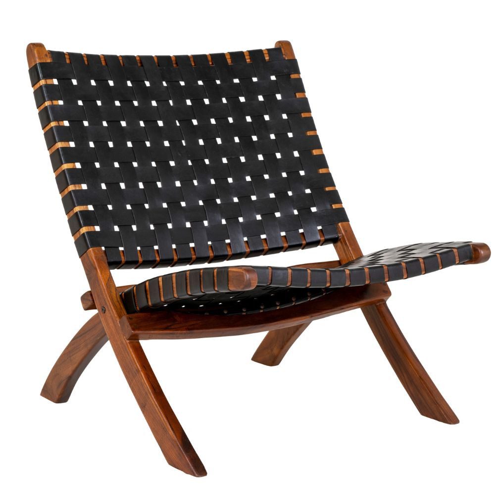 LebensWohnArt Stuhl Lounge Leder Klapp-Stuhl ANO schwarz