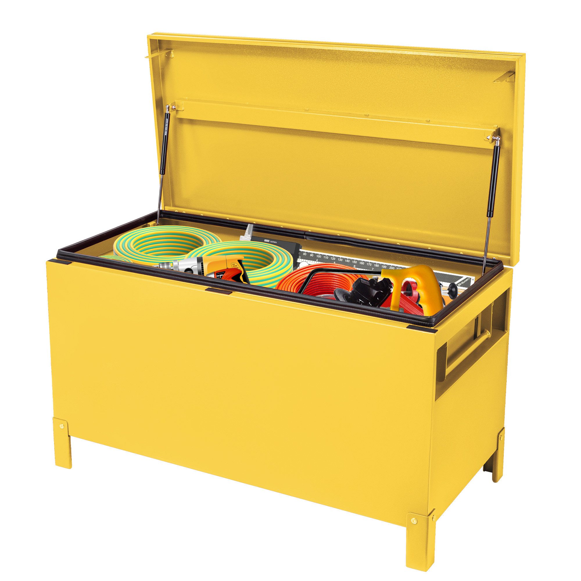 GarveeMore Werkzeugschrank Baustellen-Werkzeugkiste ohne Schubladen, Aluminium, gelb verdeckte Griffe, ca. 91,4 × 38,1 × 38,1 cm, 28 kg