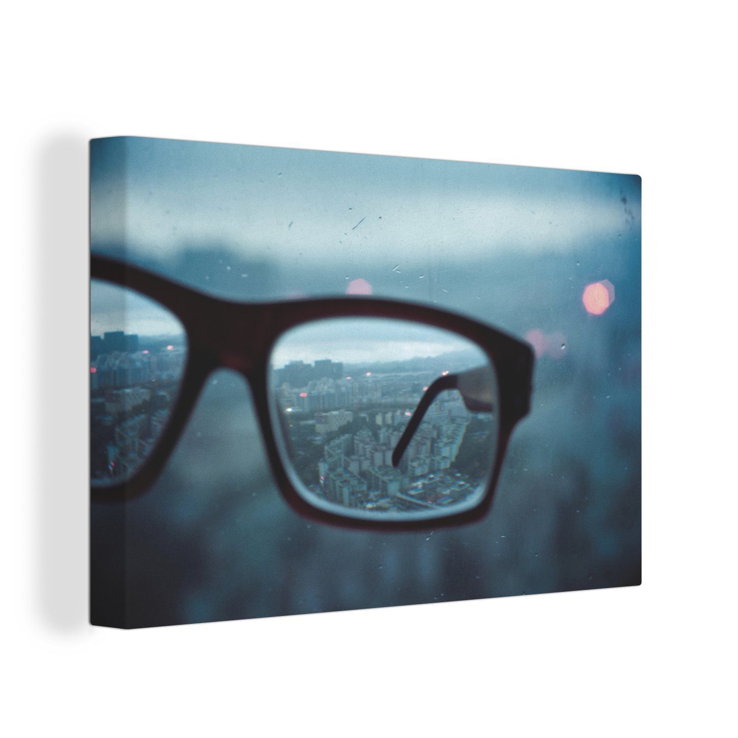 OneMillionCanvasses® Leinwandbild Ein Blick auf die Welt durch eine Brille, (1 St), Wandbild Leinwandbilder, Aufhängefertig, Wanddeko, 30x20 cm