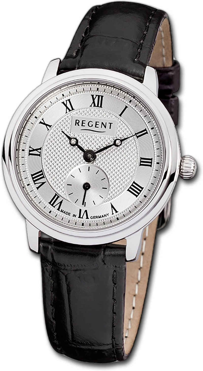 Regent Quarzuhr »Regent Leder Damen Uhr GM-1440 Analog«, (Analoguhr), Damenuhr mit Lederarmband, rundes Gehäuse, klein (ca. 28mm), Elegant-Style, Made-In Germany