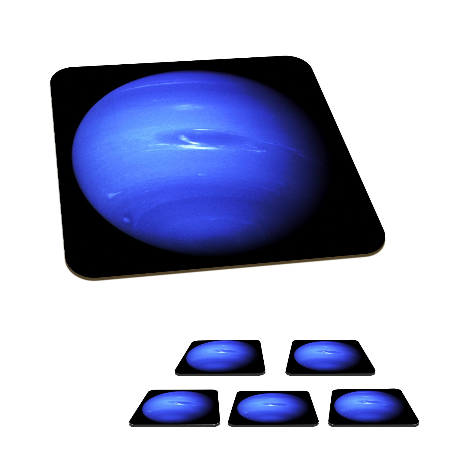 MuchoWow Glasuntersetzer Neptun - Weltraum - Blau, Zubehör für Gläser, 6-tlg., Glasuntersetzer, Tischuntersetzer, Korkuntersetzer, Untersetzer, Tasse