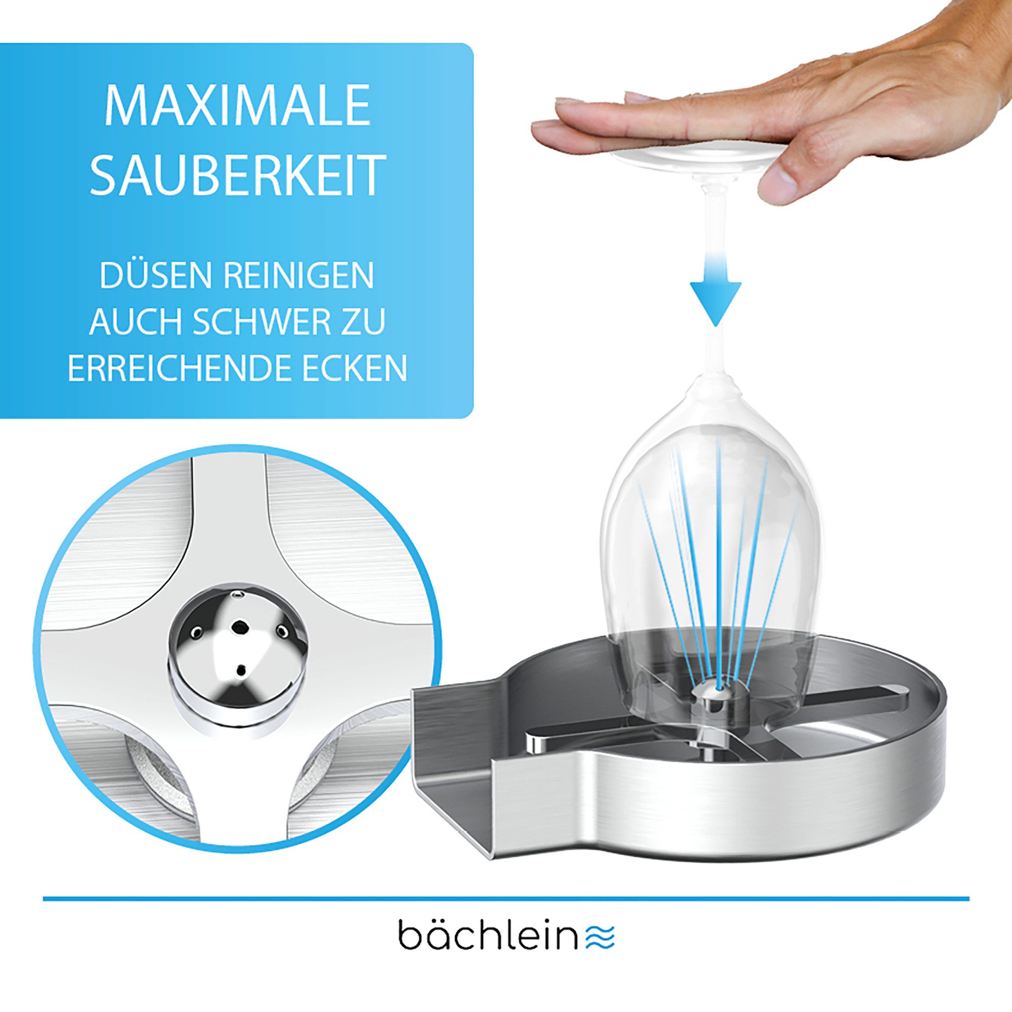 Bächlein Küchenarmatur Glasspüler - Spült Gläser in Sekunden, ohne Bürste oder Schwamm massiver Edelstahl