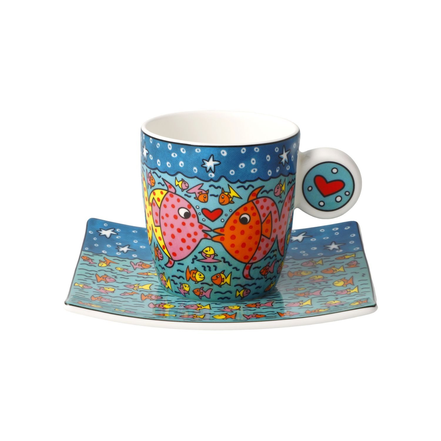 Goebel Espressotasse James Rizzi, Fine Bone China, in Geschenkbox, Bunt, Family of Fish, H: 6cm