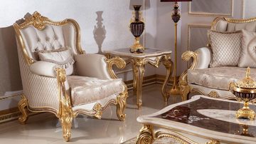 Casa Padrino Beistelltisch Casa Padrino Luxus Barock Beistelltisch Weiß / Braun / Gold H. 60 cm