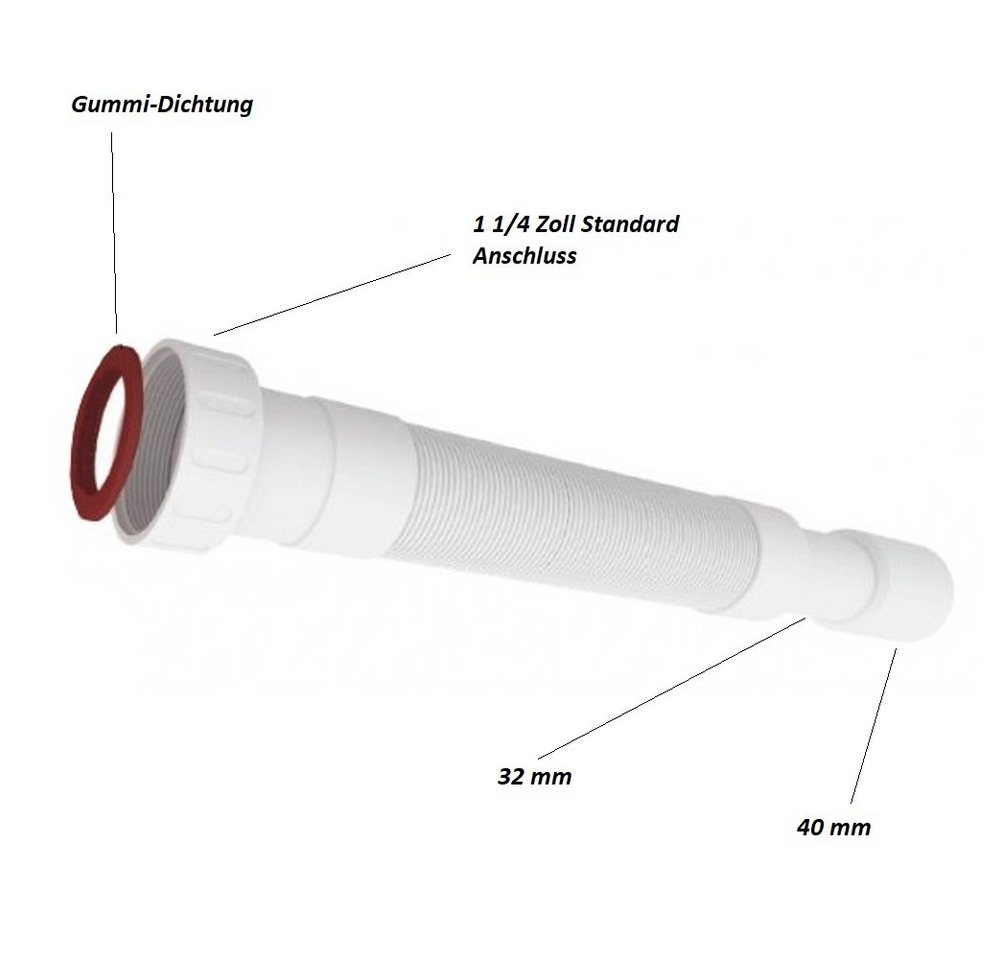 Thumbnail - Sanixa Siphon Universal-Abflusssiphon flex 1 1/4" Zoll auf 32/40mm, (Kunststoff weiß, Abfluss Rohr), Siphon Küche Spüle ...