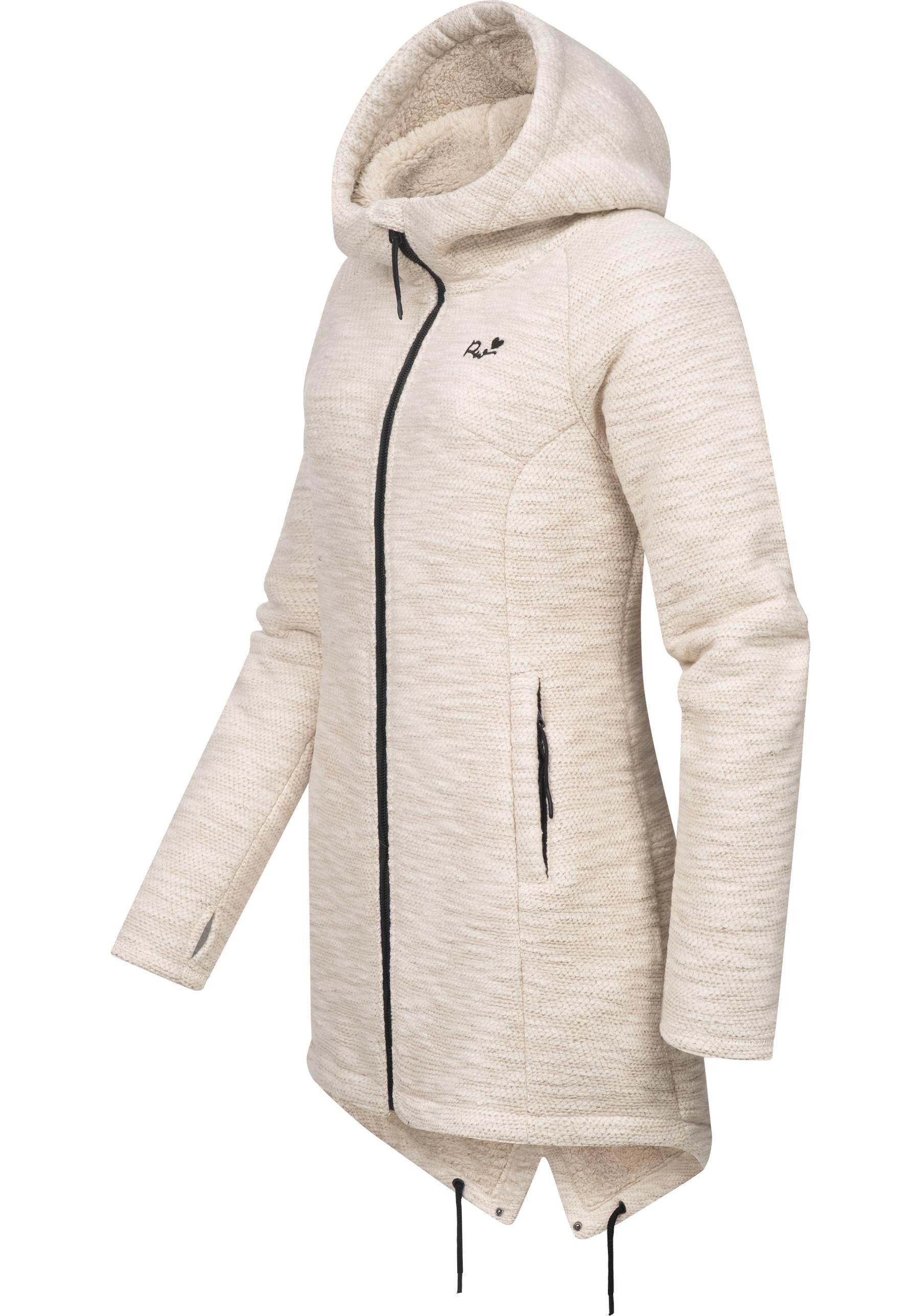 Ragwear Kapuzenstrickjacke Wingi Melange Sportliche Kapuzenjacke mit Teddy-Kunstfell