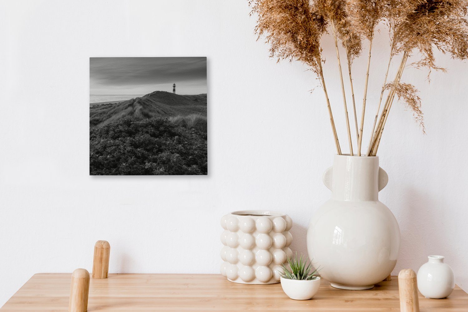Wohnzimmer - Schwarz Leinwand Wattenmeer Leuchtturm, St), - Bilder für - OneMillionCanvasses® Weiß Leinwandbild (1 Schlafzimmer