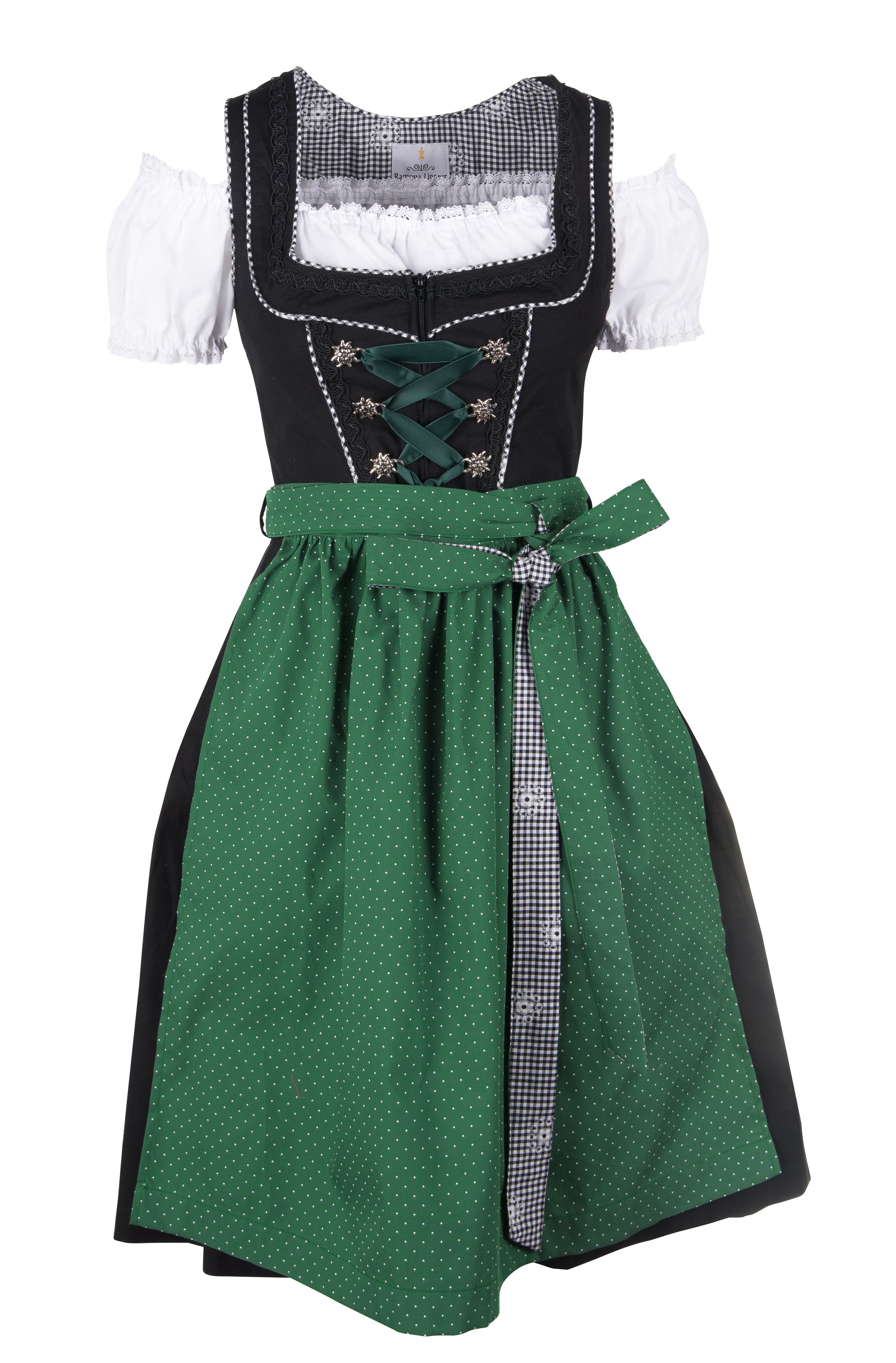 Ramona Lippert Dirndl Pia 3-teiliges Trachtenkleid schwarz grün Rocklänge 60 cm