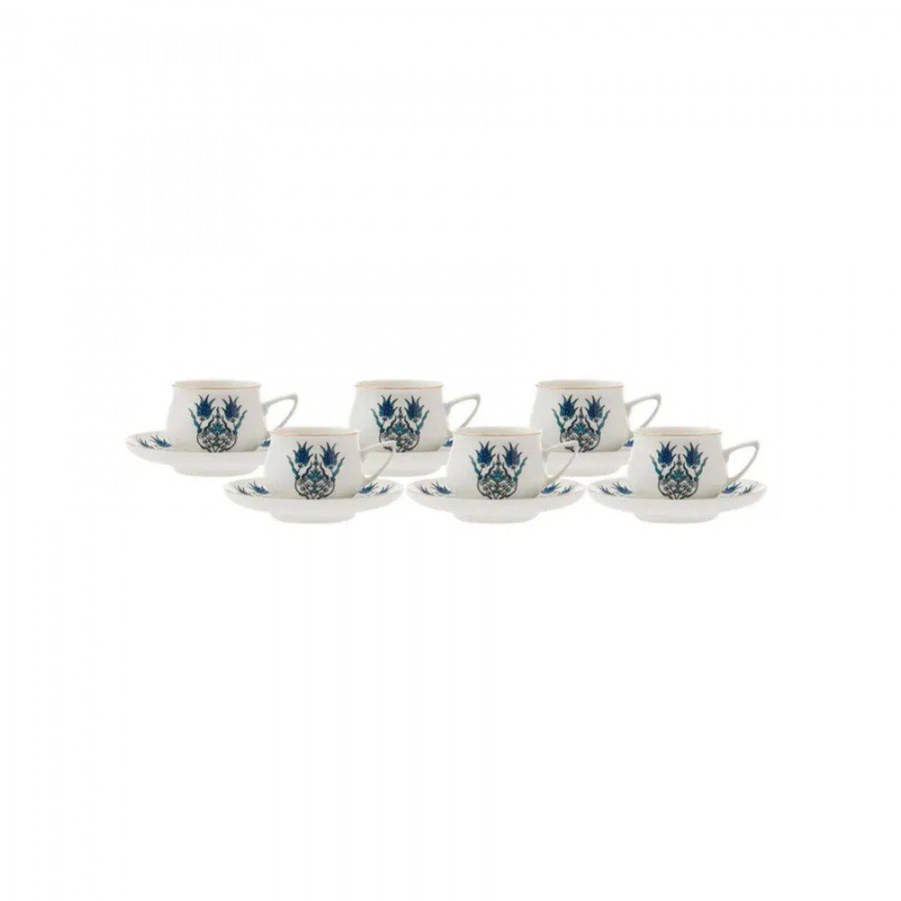 Karaca Кофейный сервиз Karaca İznik Kaffeetasse Mokkatasse Set für 6 Personen 100 ml, Porzellan