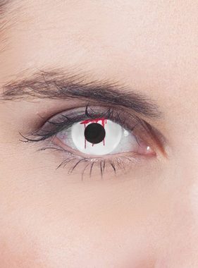 Metamorph Motivlinsen Blutendes Auge weiß mit Dioptrien, Eine farbige Kontaktlinse mit Stärke