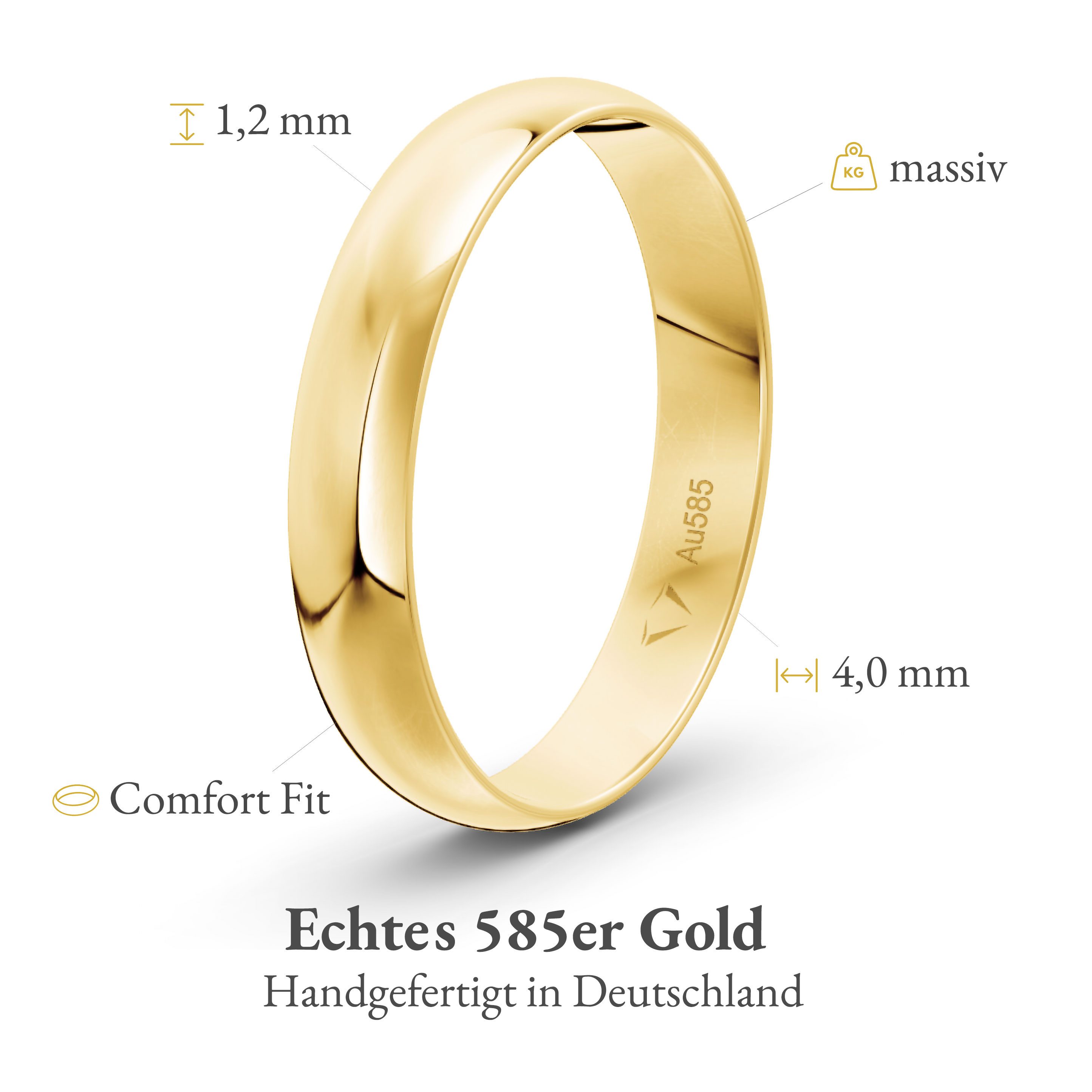 mosa & co. Trauring Klassisch 4.0 mm 585 / Gelbgold, Hochzeitsringe Verlobungsringe Partnerringe