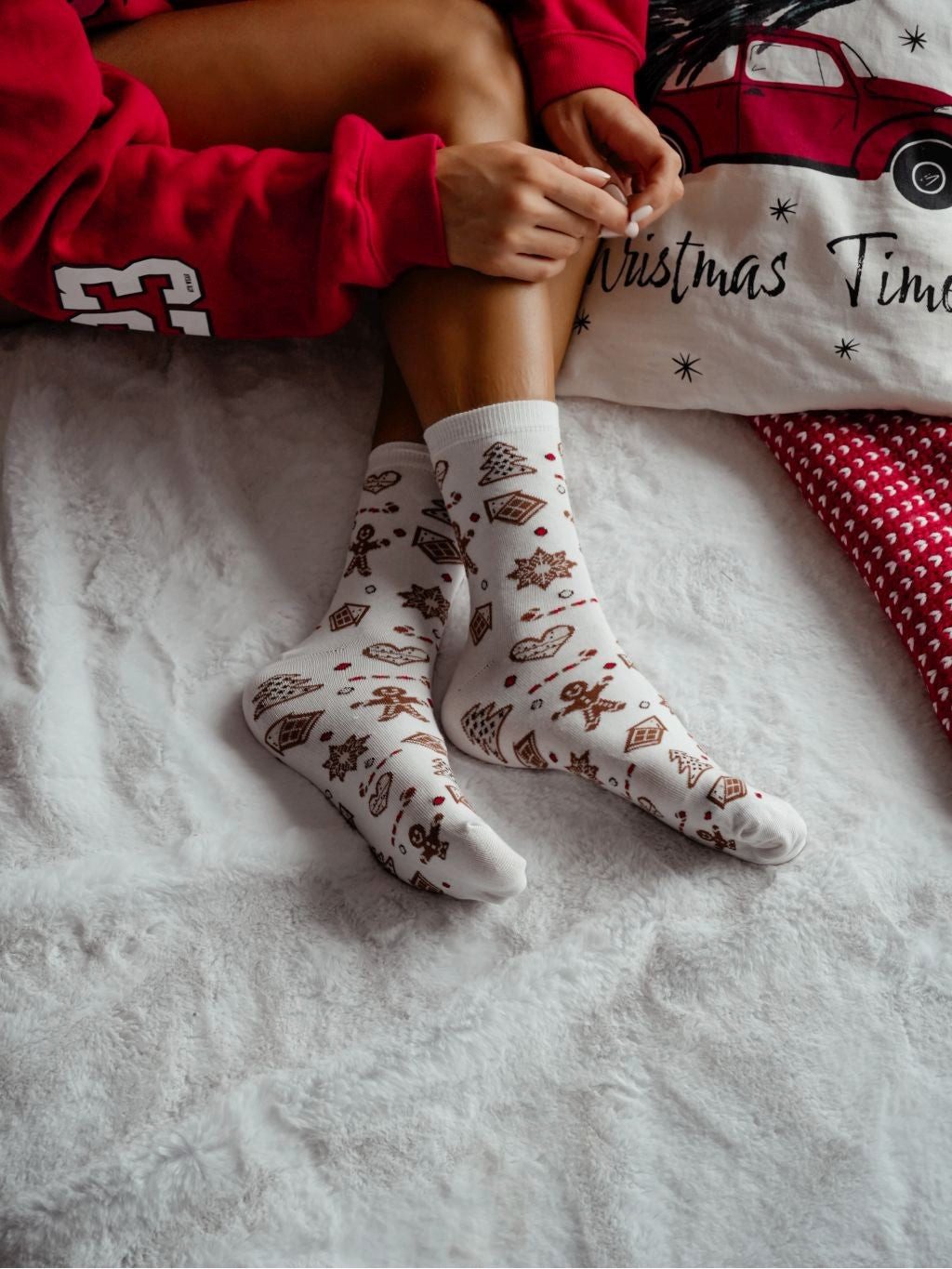 Langsocken 1 Paar Lycille Socken 37/41 aus Baumwolle mit Lebkuchen-Welt-Motiv
