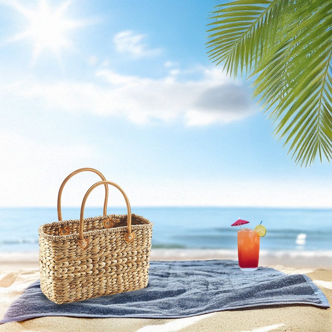 Kobolo Shopper Korbtasche aus Wasserhyazinthe mit Lederhenkel günstig online kaufen