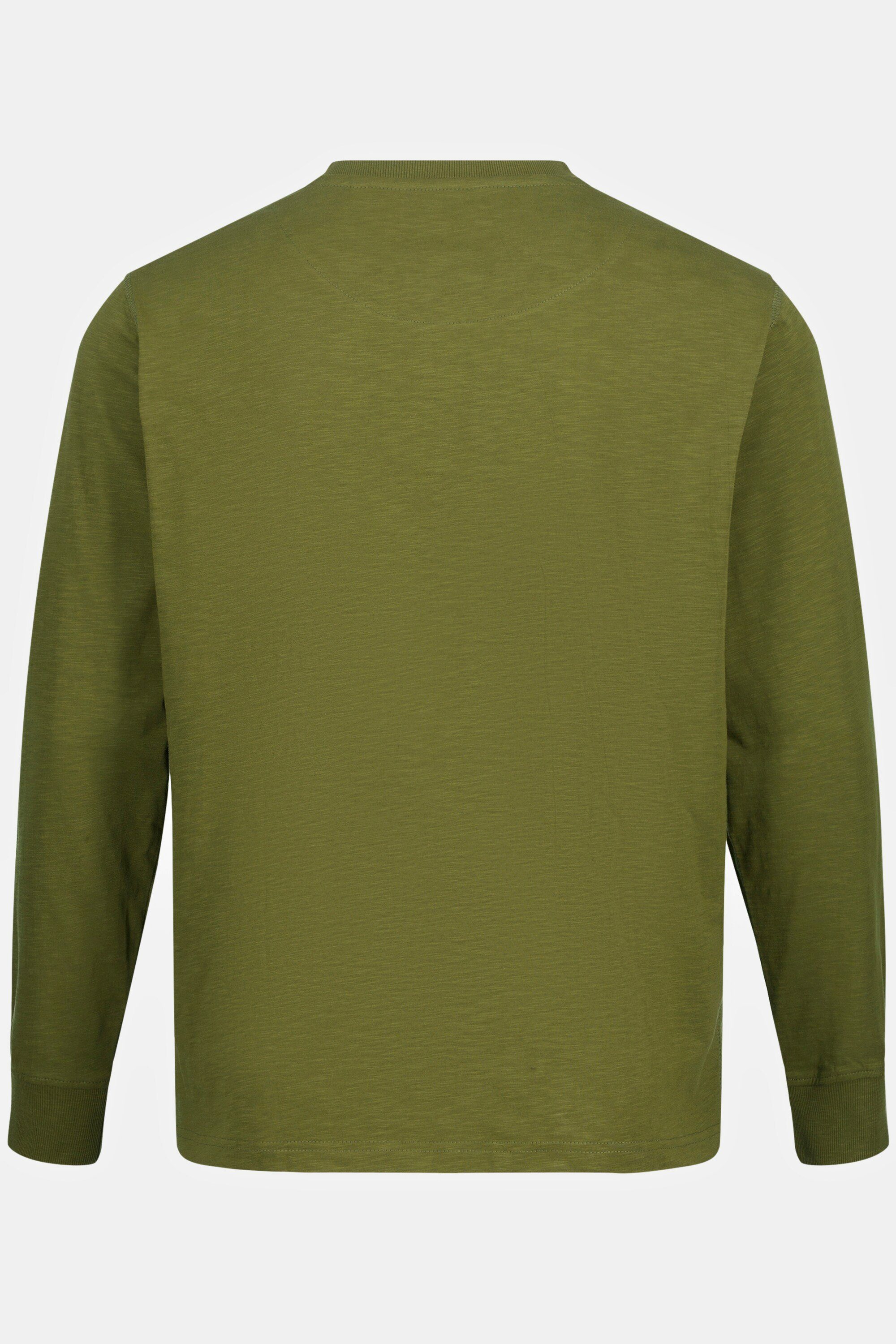 JP1880 Henley Rundhals T-Shirt Flammjersey Knopfleiste seegrün Langarm