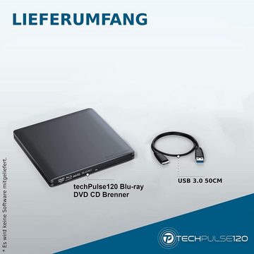 techPulse120 externer USB 3.0 Aluminium Grau Bluray Brenner 3D MDisc BDXL 100 GB Blu-ray-Brenner
