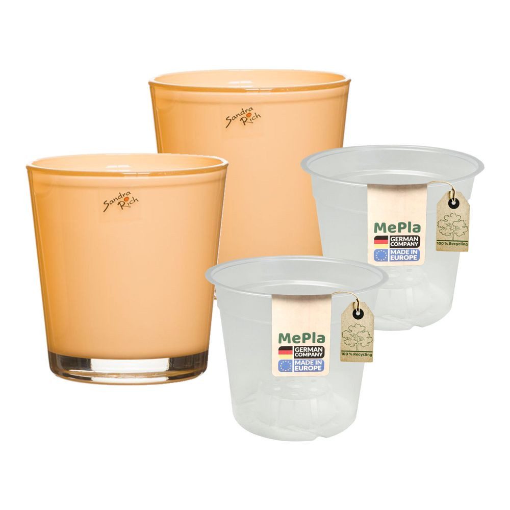 Heimwerkercenter Übertopf MePla - 2 Stück - Glas-Orchideenkübel ø 12,5 Apricot + Pflanztopf 12