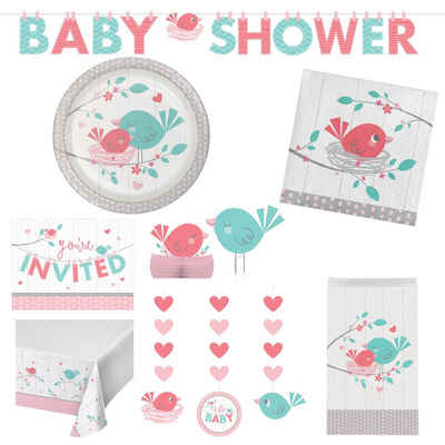 Creative Converting Einweggeschirr-Set XXL Partyset Hello Baby Girl Dekoration 48tlg., 8 Personen, Partyset für 8 Personen