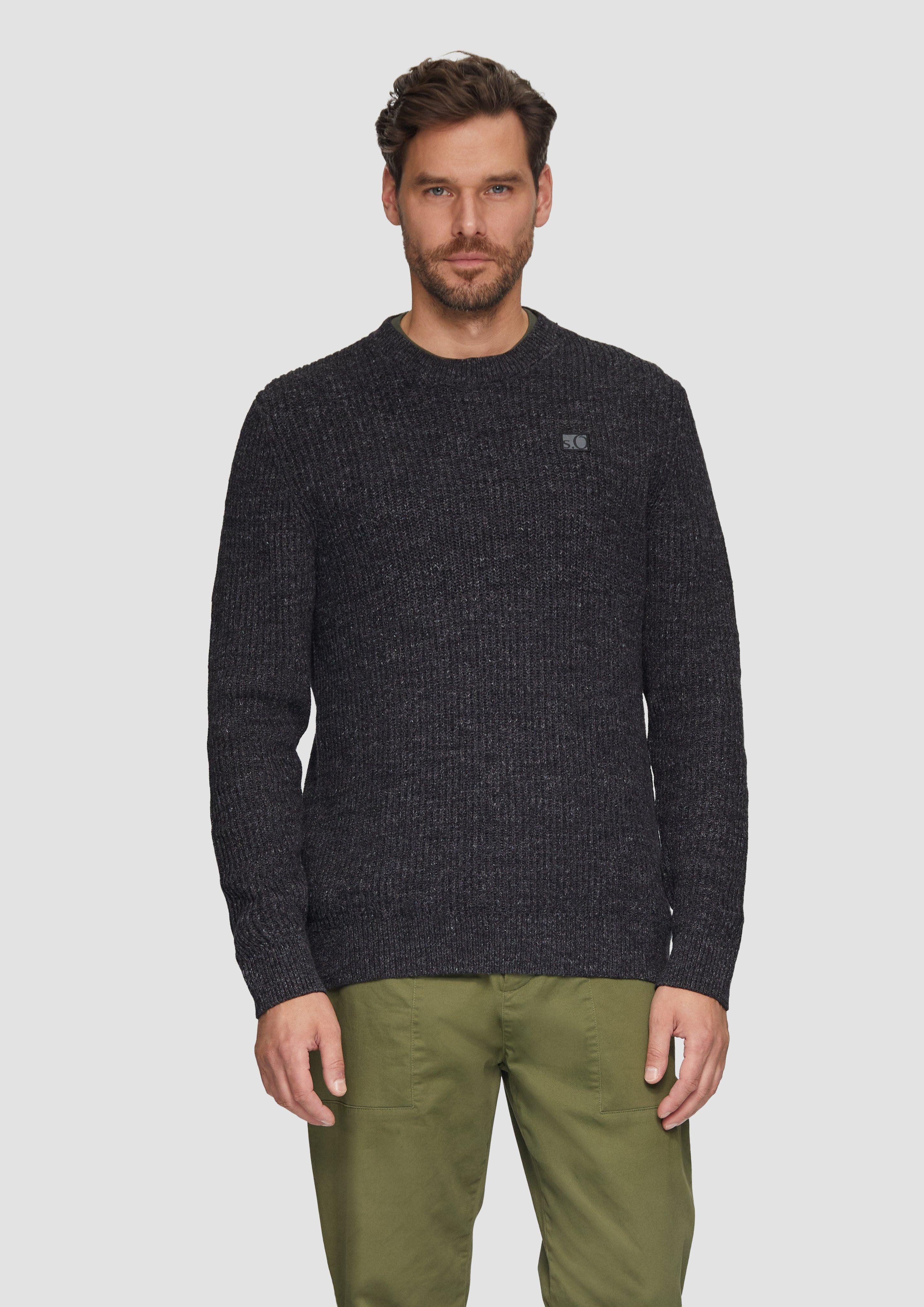 Strickpullover Melierter Pullover mit Patentmuster und Crew Neck