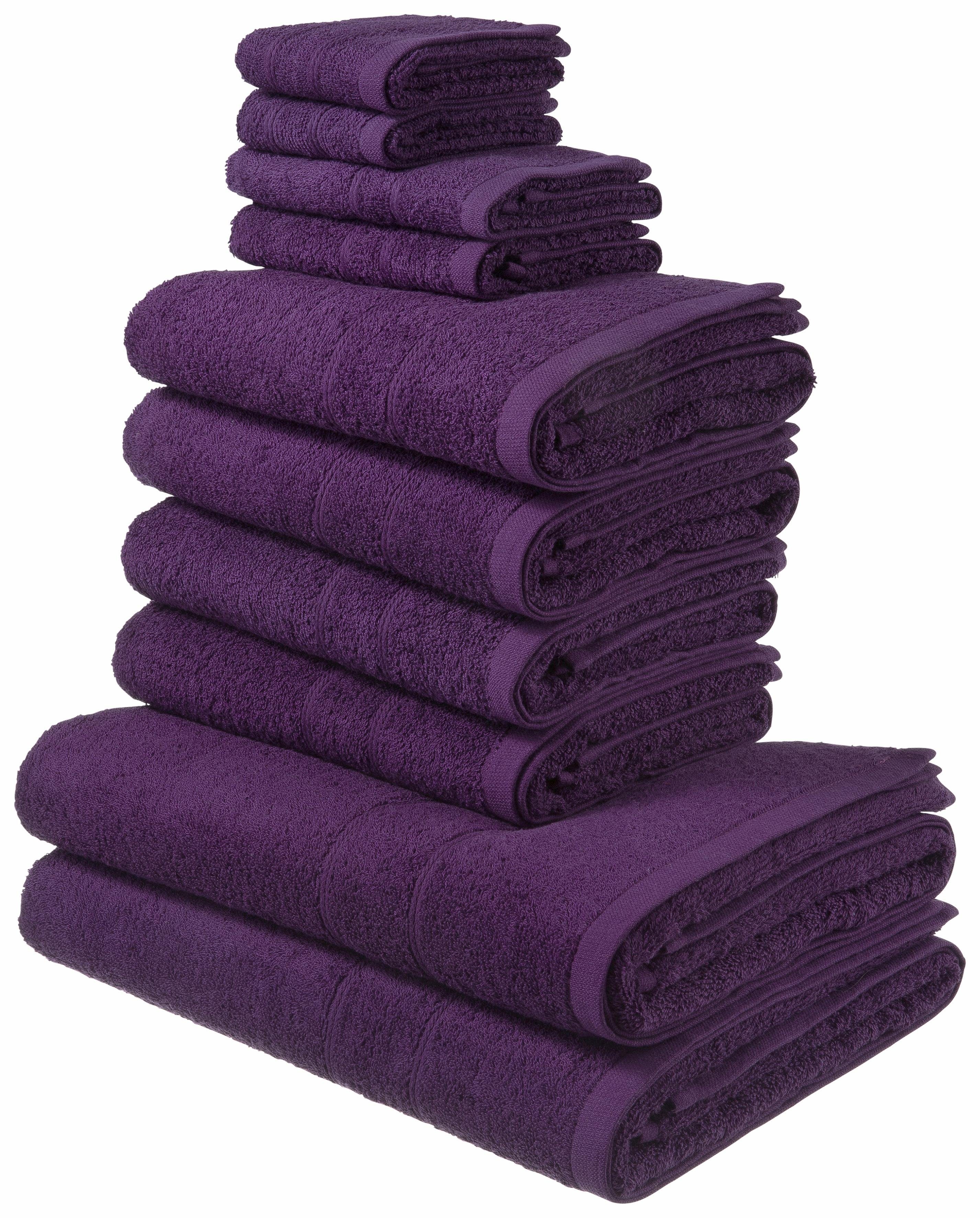 my home Handtuch Set Inga, Duschtücher, Handtücher, Gästetücher, Seiftücher, Walkfrottee (10-St), Handtücher mit feiner Bordüre, 100% Baumwolle, einfarbig, weich