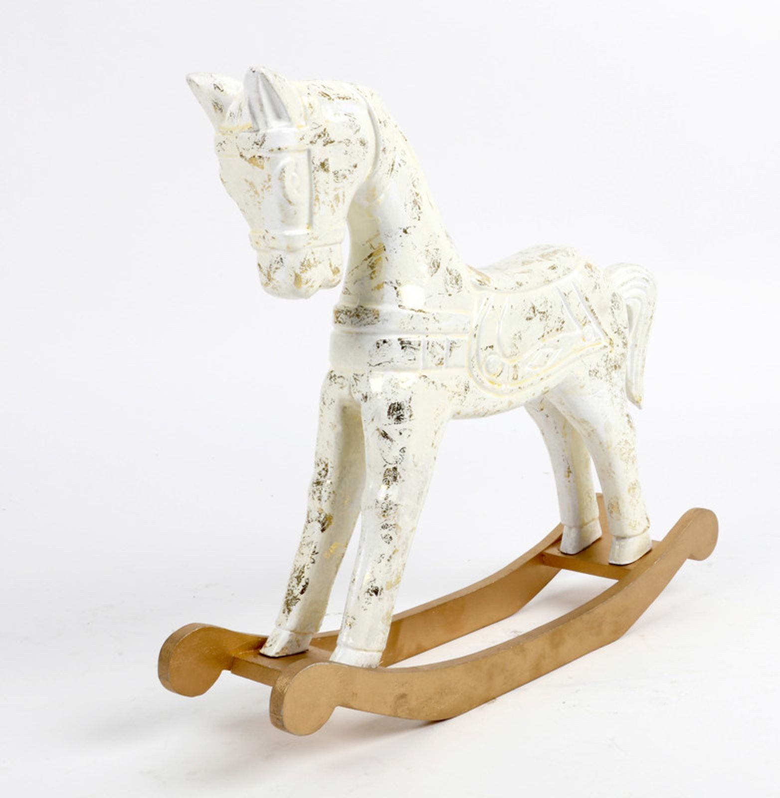 BURI Dekofigur Holz Schaukelpferd Deko Weihnachtsgeschenk Goldschimmer Kinderzimmer