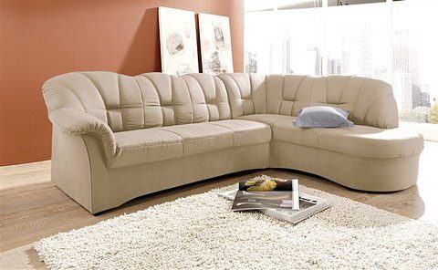 DOMO collection Ecksofa Papenburg, zeitlose Rückensteppung, elegante Armlehne, L-Form, mit Ottomane, wahlweise mit Bettfunktion