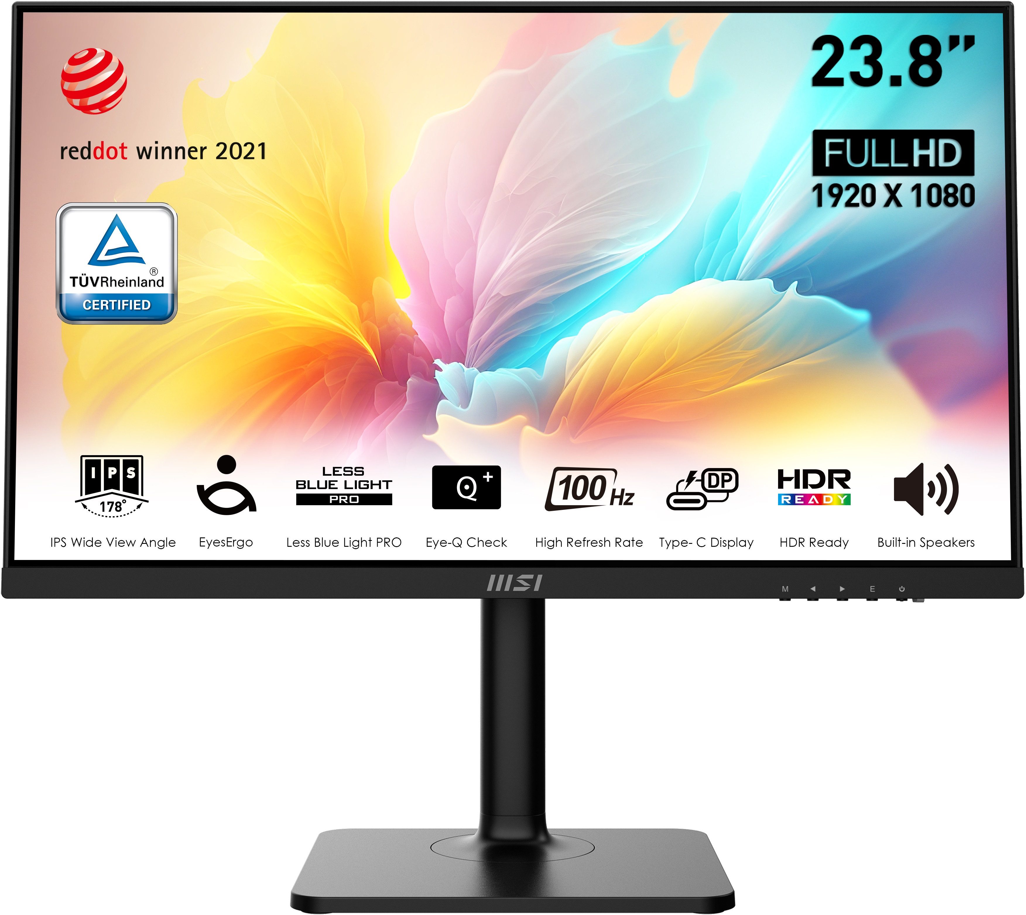 MSI Modern MD2412P LED-Monitor (60 cm/24 ", 1920 x 1080 px, Full HD, 1 ms Reaktionszeit, 100 Hz, IPS, höhenverstellbar, 3 Jahre Herstellergarantie, USB-C)