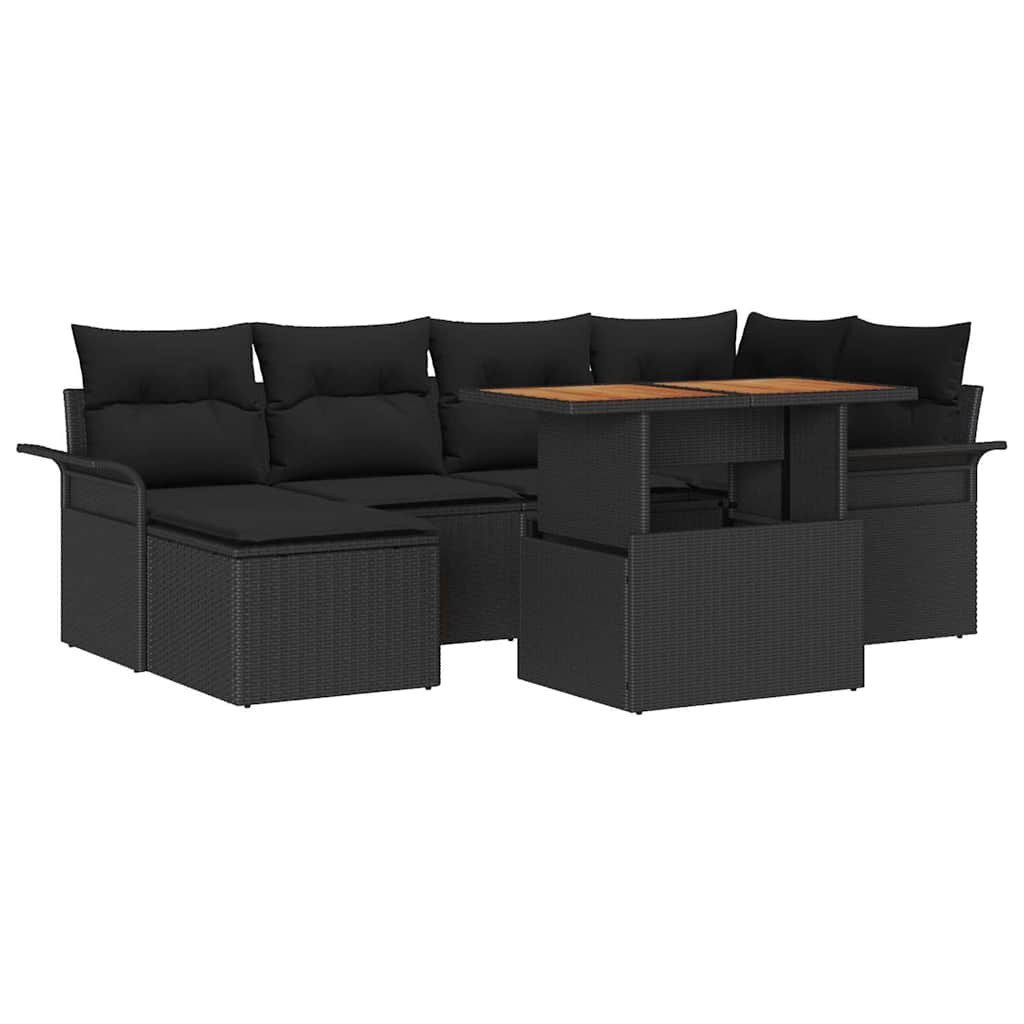 vidaXL Loungesofa Garten-Sofa-Set mit Kissen 7 pcs Schwarz, 7 Teile