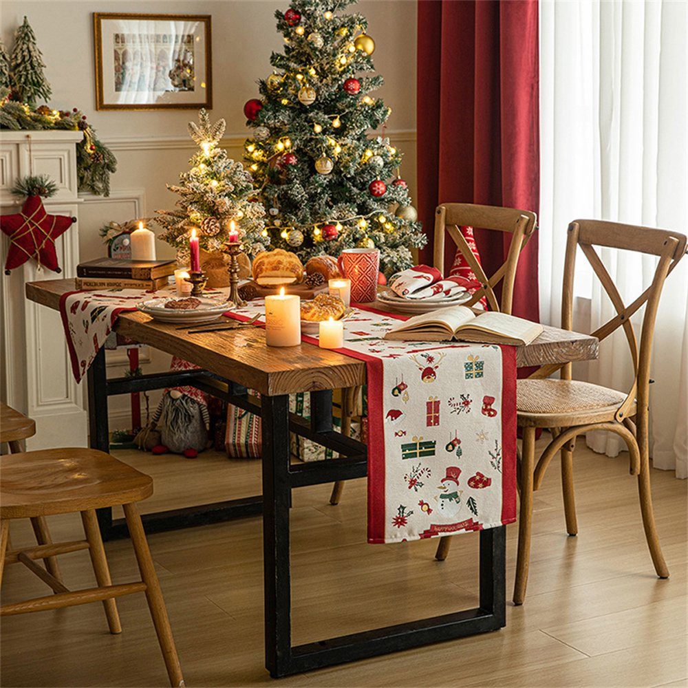 Rouemi Tischband Weihnachten Tischdecken, Weihnachten Schneemann gestickte Tischdecken, 35×180cm, 35×200cm | Tischbänder