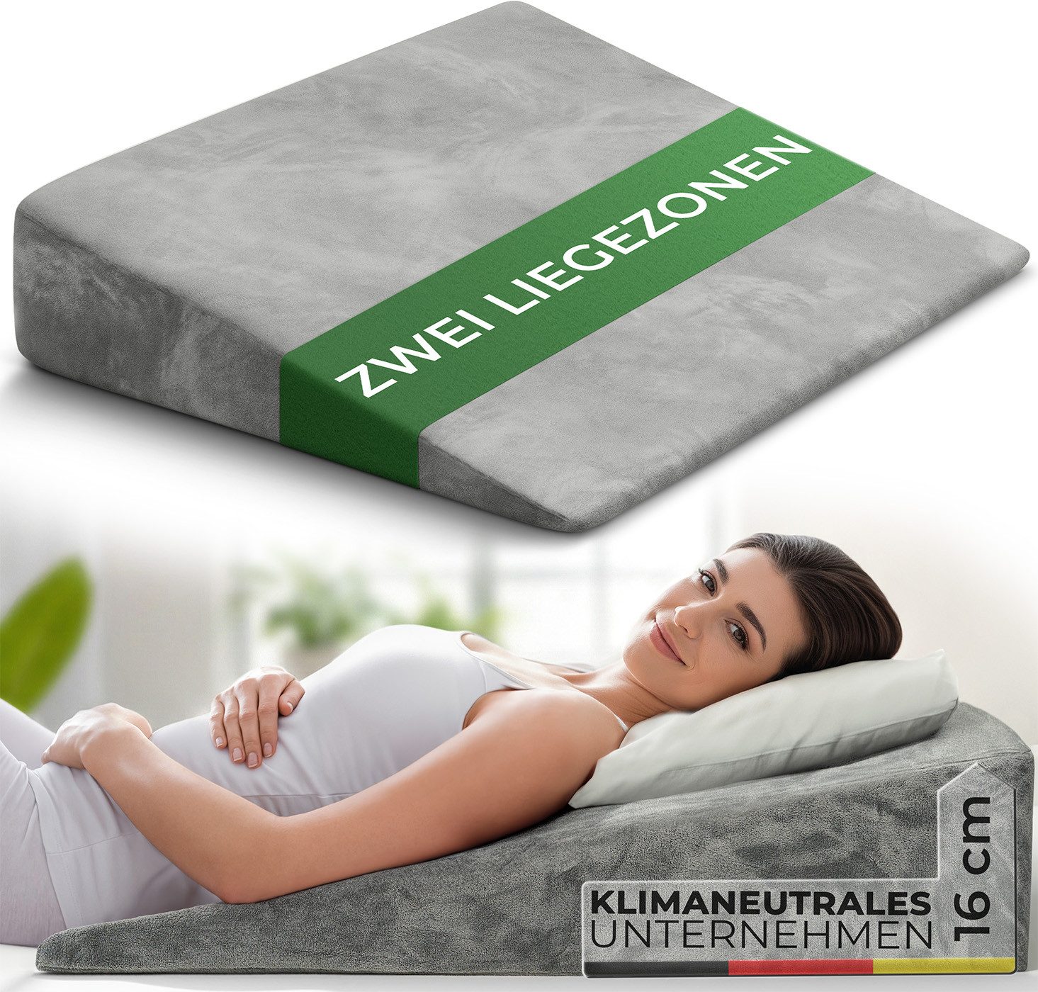 Well B4 Keilkissen für Bett und Couch, Matratzenkeil [mit 2 Liegezonen], Rückenkissen, für Reflux, Bequemes Reflux Kissen und Lesekissen zur Schlaferhöhung, oder als Rückenlehne