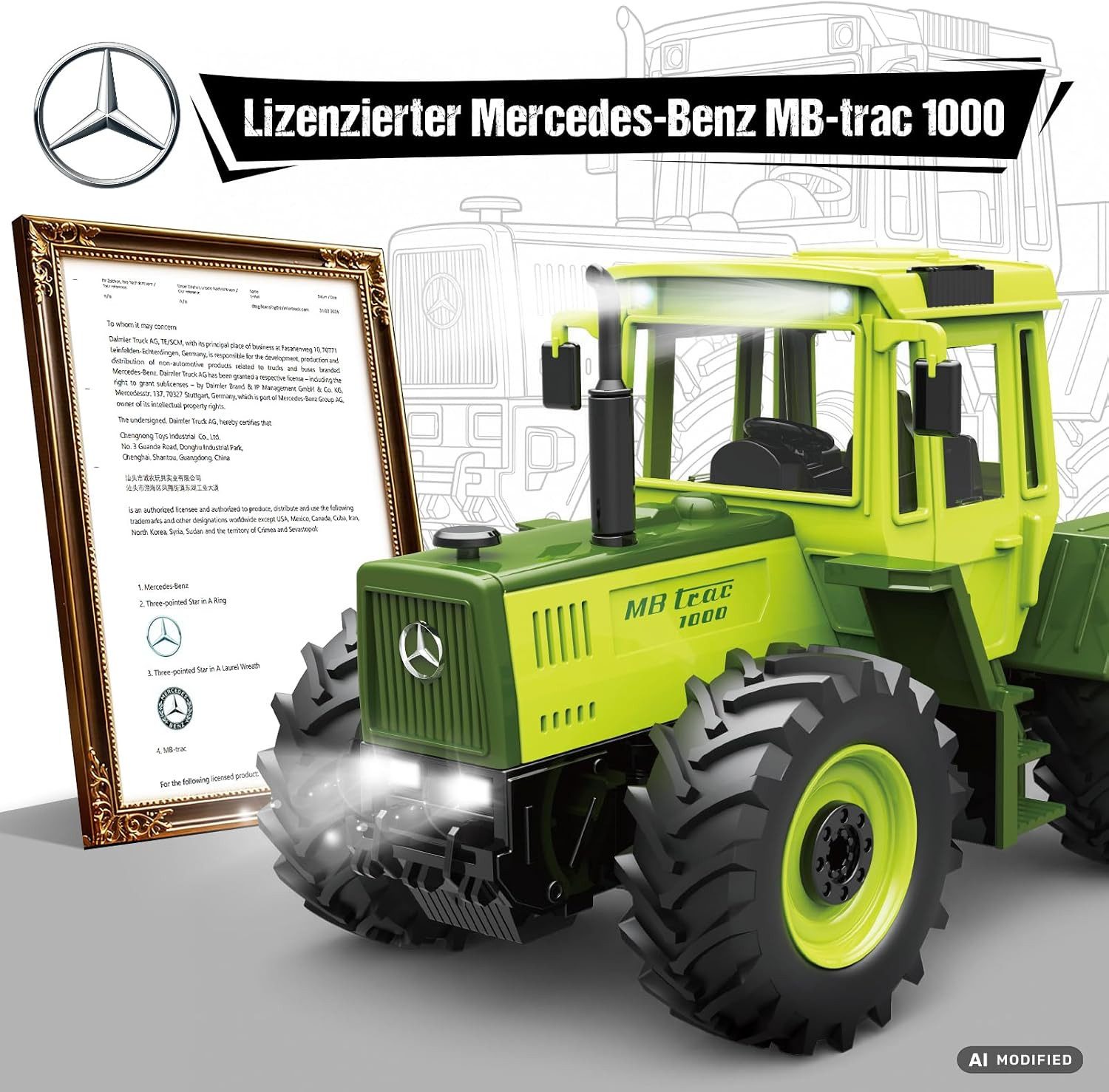 Esun RC-Traktor Ferngesteuertes Traktor Spielzeug, RC Trecker MB-trac 1000 für Kinder (Set, Komplettset), 1:24 RC auto mit Licht und Ton, Heuballenpresse