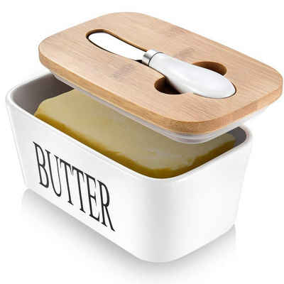 BlauCoastal Butterdose Große Butterdose, für 250g Butter, (Butterdose mit Deckel, Gute Küche Geschenk, Schwarz), Butterdose mit Messer Keramik Butterdose Double-Layer-Silikon-Dichtung