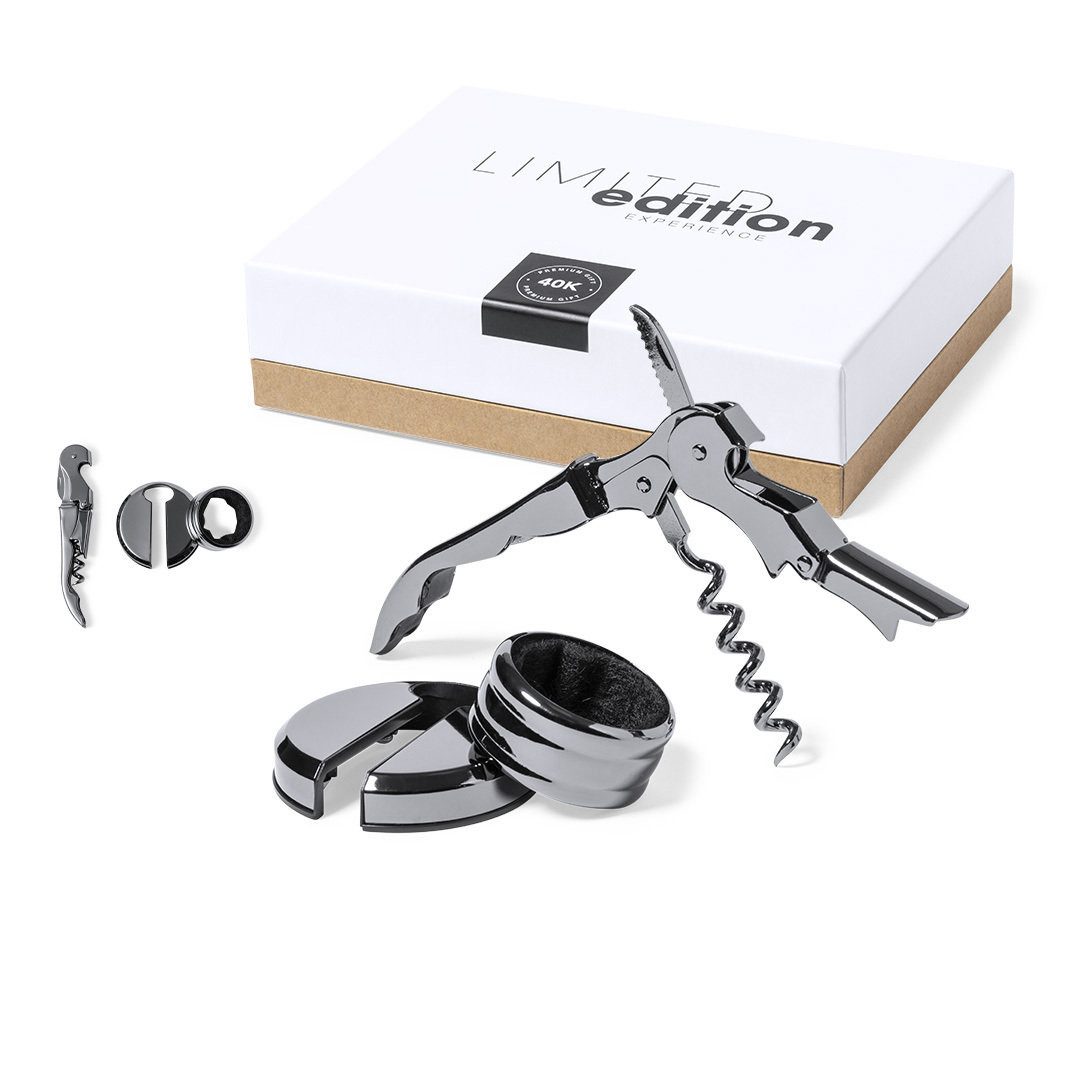 CABBEL Weinflaschenöffner Wein Set 3-teilig – Edelstahl Korkenzieher & Tropfschutz, Geschenkbox (Weinflaschenöffner Set, 3-tlg), Eleganten schwarzen Glanzfinish - Kapselschneider