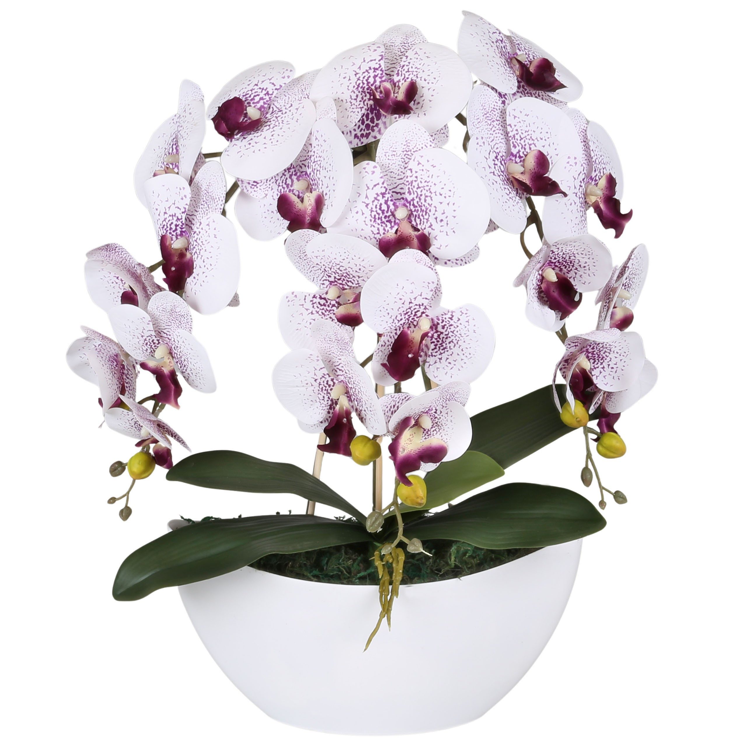 Kunstorchidee Künstliche lila-weiße Orchidee im Topf, 3 Stiele 53 cm, Sarcia.eu
