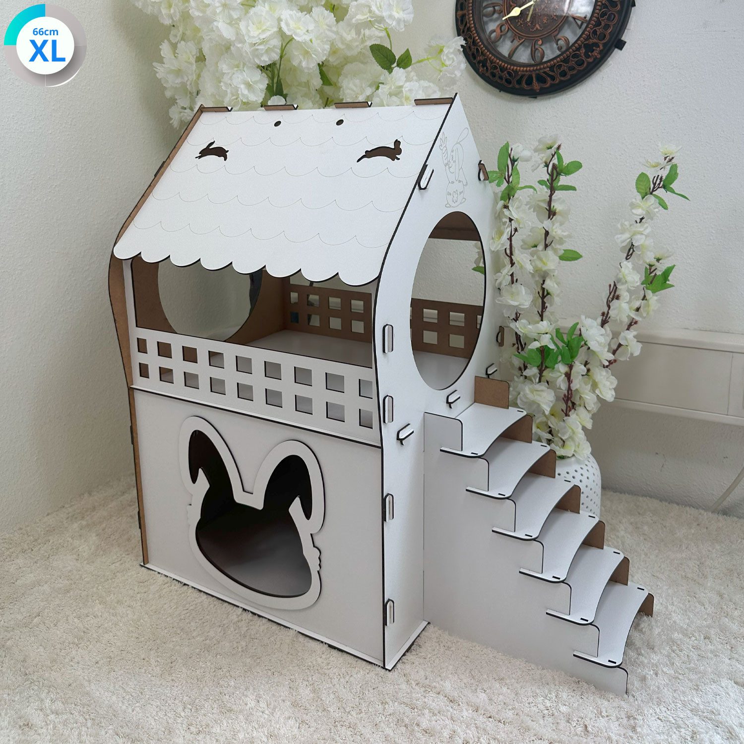 Jungengel Tierhaus Zweistöckiges Kaninchenhaus aus MDF – Weiß – in XL, XXL, günstig online kaufen