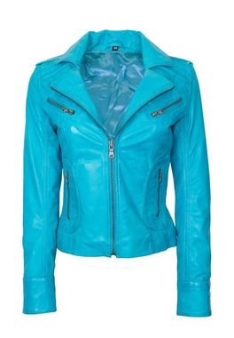 Lolus Lederjacke Mariah fabulous blue Kurze Damen Biker Lederjacke mit Reverskragen