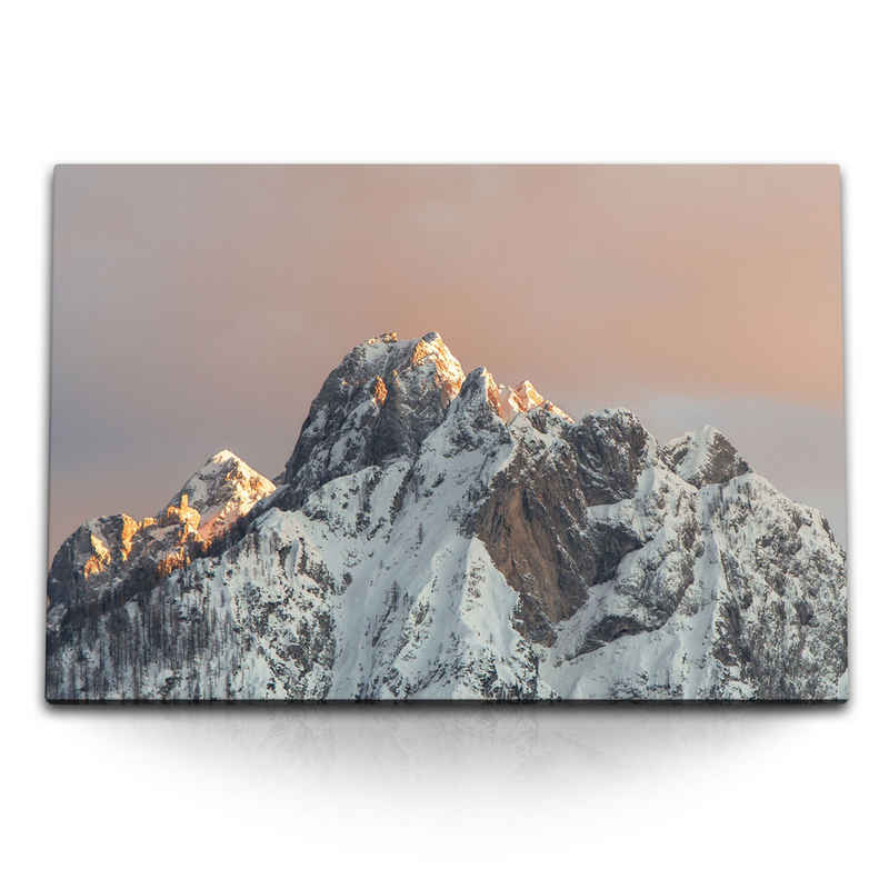 Sinus Art Leinwandbild 120x80cm Wandbild auf Leinwand Berggipfel Gipfel Sonnenstrahlen Berg S, (1 St)
