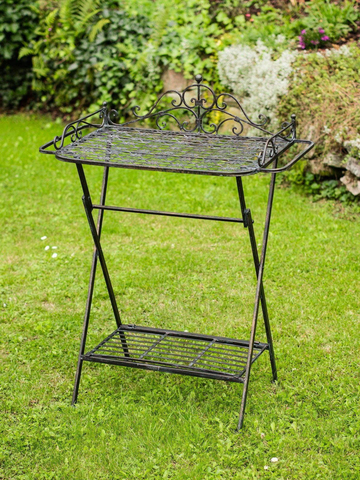 Aubaho Dekoobjekt Butlers tray Serviertisch Gartentisch Garten Klapptisch Beistelltisch