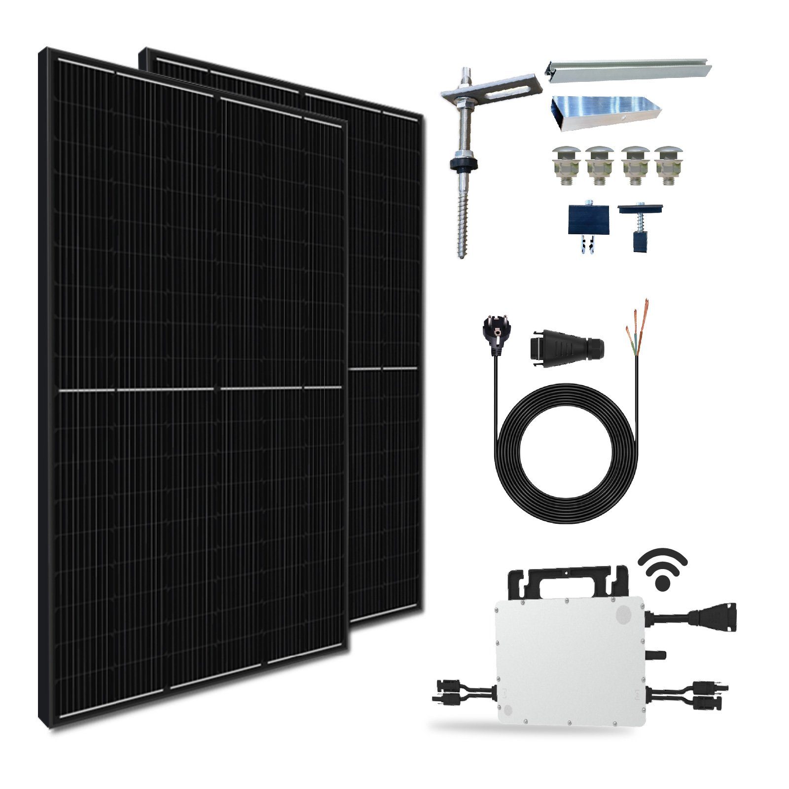 Campergold Solaranlage 800W Balkonkraftwerk Komplettset PV-Montage Stockschrauben, Hoymiles HMS-800-2T Upgradefähiger WIFI Wechselrichter