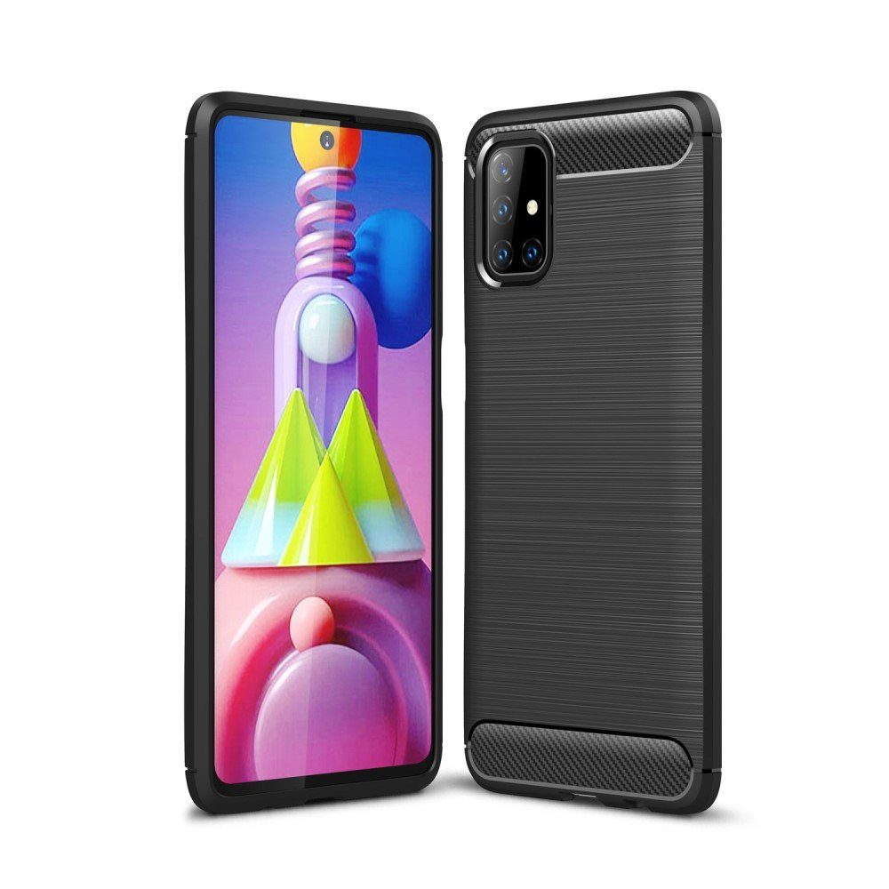 CoverKingz Handyhülle Hülle für Samsung Galaxy M51 Handyhülle Silikon Case Cover Bumper 16,95 cm (6,7 Zoll), Carbon Look Brushed Design