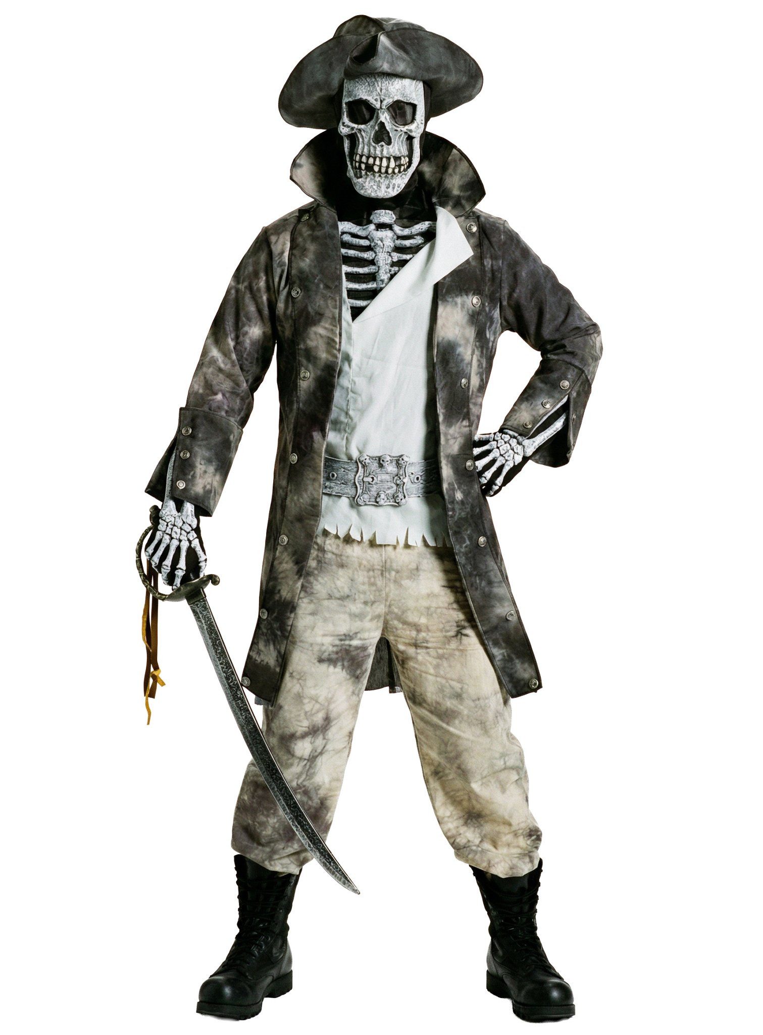 Fun World Piraten-Kostüm Skelett Pirat - Karneval Faschingskostüm Herren, Skelett Piratenkostüm für angsteinflößende Auftritte
