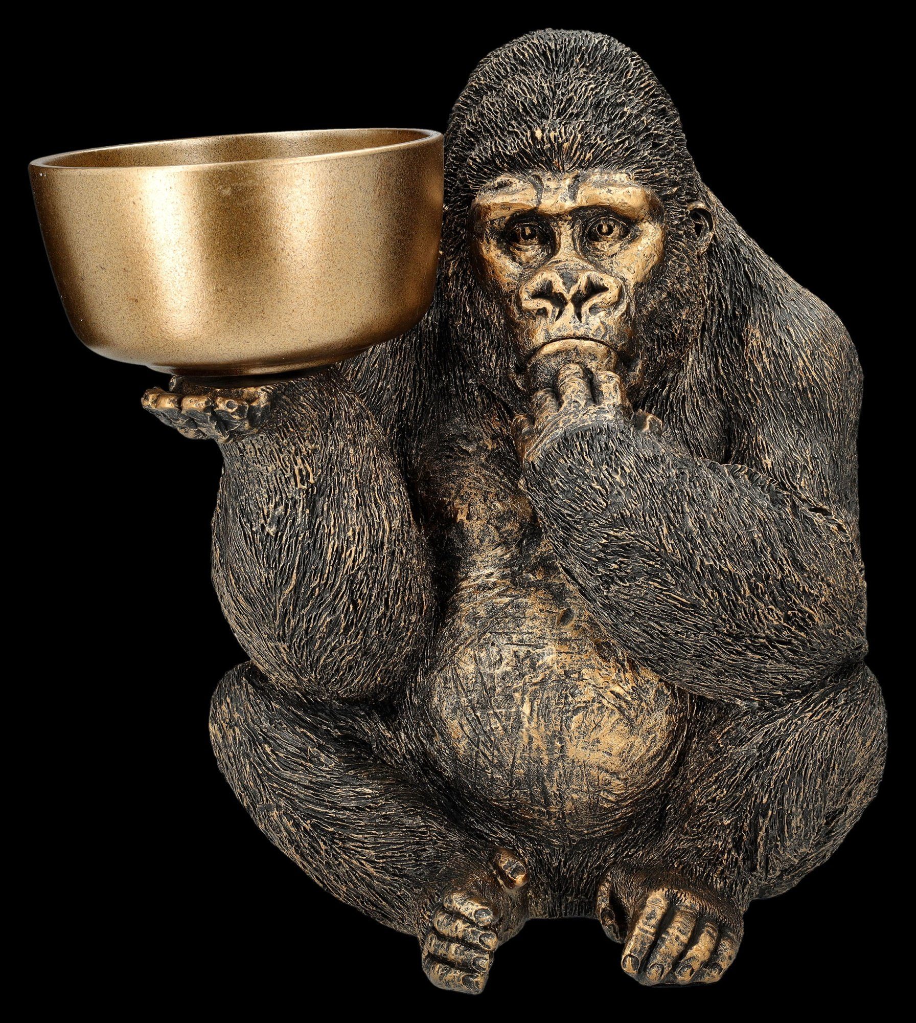 hält - Shop Figuren Dekofigur Dekoschale - Schale Gorilla goldfarben Affe GmbH Tierfigur Figur