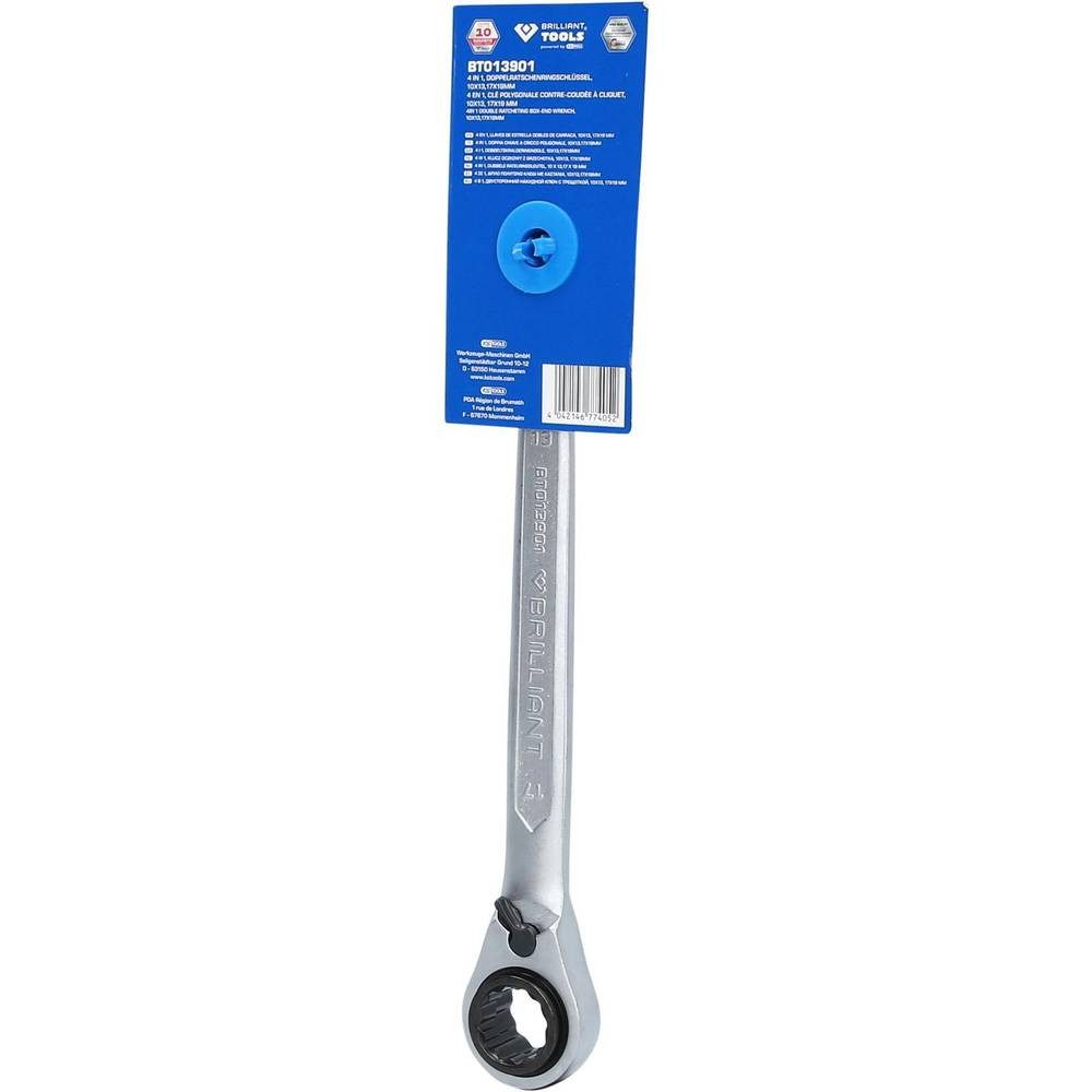Brilliant Tools Ringschlüssel 4in1, Doppel-Ratschenringschlüssel, 10 x 13, 17 x 19 mm BT013901