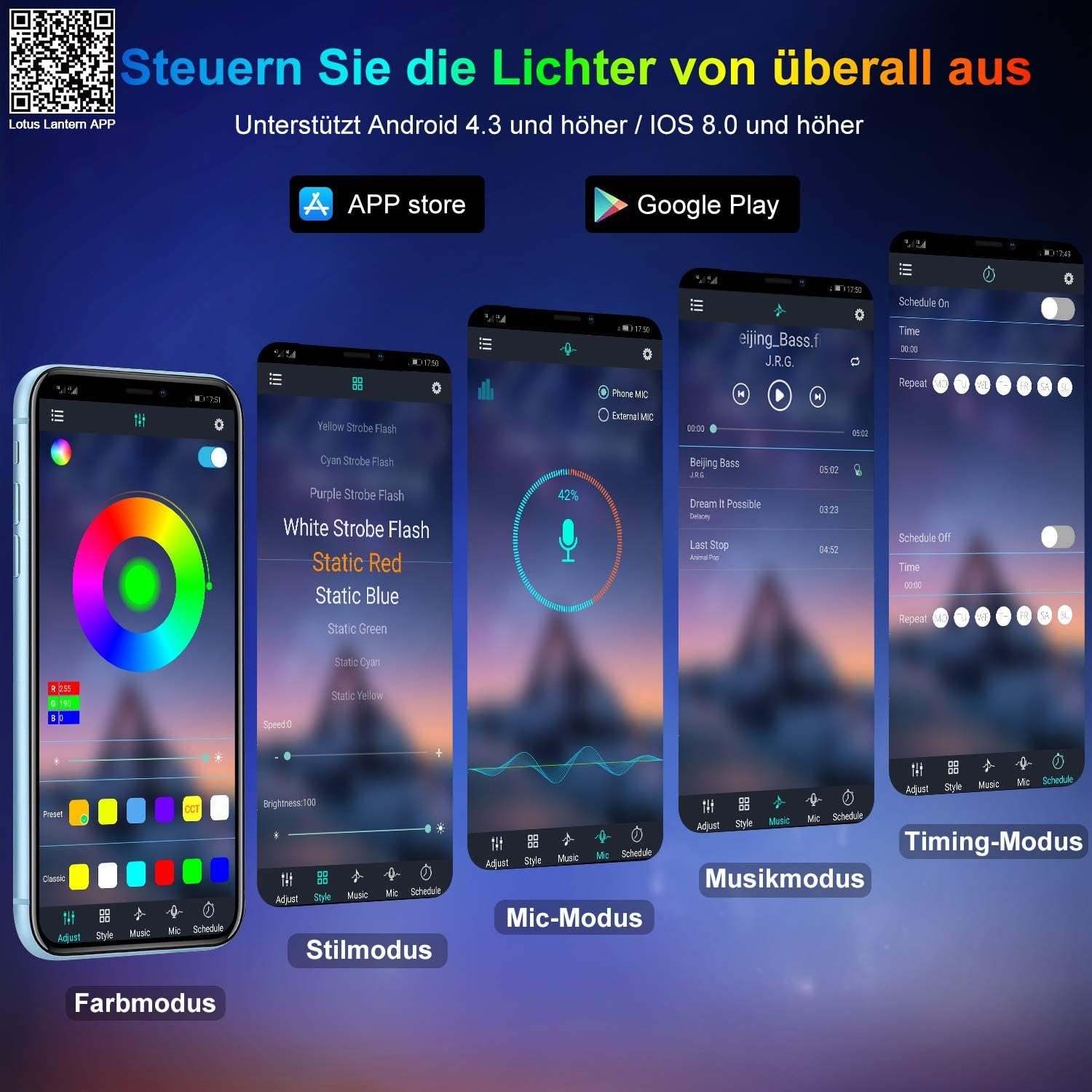 App via Oneid Lichterkette Steuerbar RGB Bluetooth LED-Streifen 10M Farbwechsel mit LED