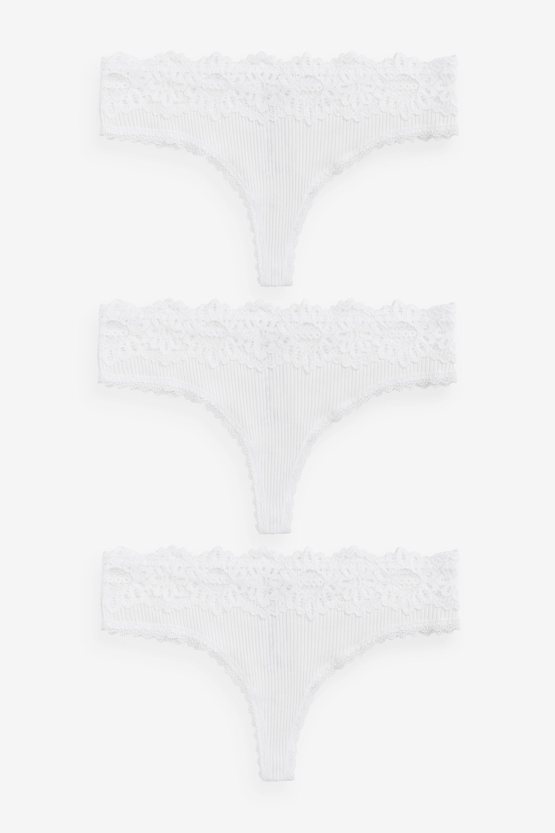 Produktbild von Next Brasilslip 3er-Pack Gerippte Slips Mit Spitzenrand, Brazilian (3-St