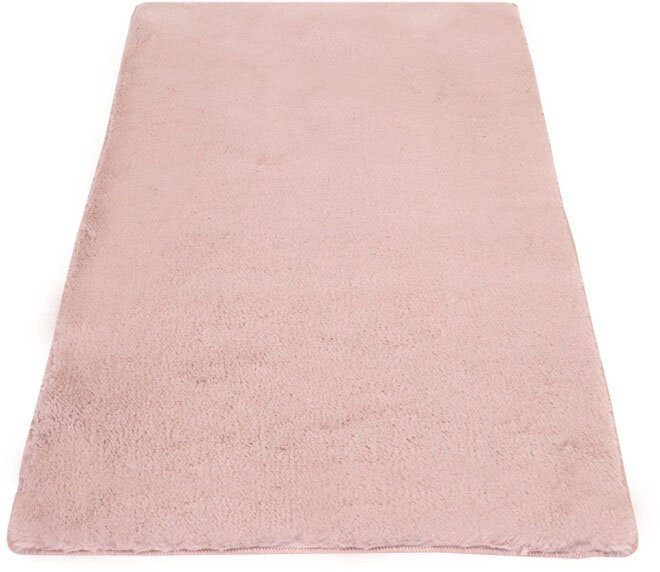 Badematte Topia Mats, Badteppich uni Carpet City, Höhe 14 mm, rutschhemmend beschichtet, strapazierfähig, Polyester, rechteckig, Hochflor, Kaninchen Haptik, Polyester, Badezimmerteppich, waschbar rosa