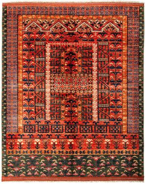 Orientteppich Afghan - 196 x 158 cm - rot, morgenland, rechteckig, Höhe: 7 mm, Wohnzimmer, Handgeknüpft, Einzelstück mit Zertifikat