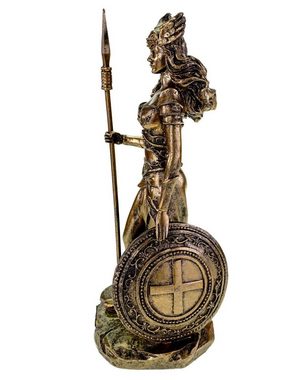 Kremers Schatzkiste Dekofigur Göttin Freya in Rüstung mit Speer und Schild und Wildkatze Figur Odin
