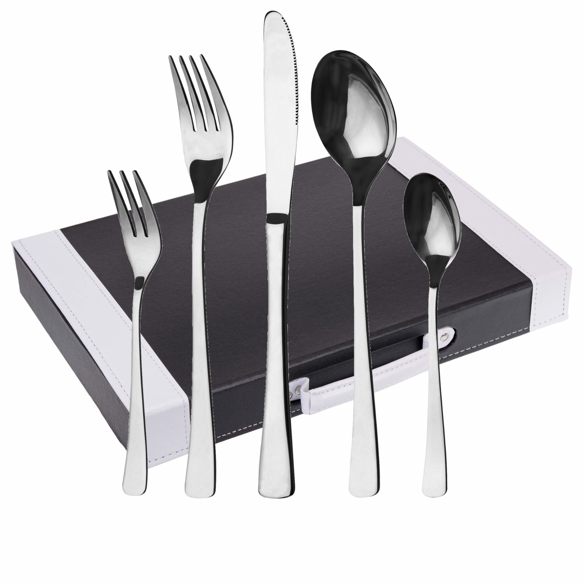 GRÄWE Besteck-Set (30-tlg), 6 Personen, Edelstahl 18/0, GRÄWE Besteckkoffer schwarz/weiß, 30-tlg.