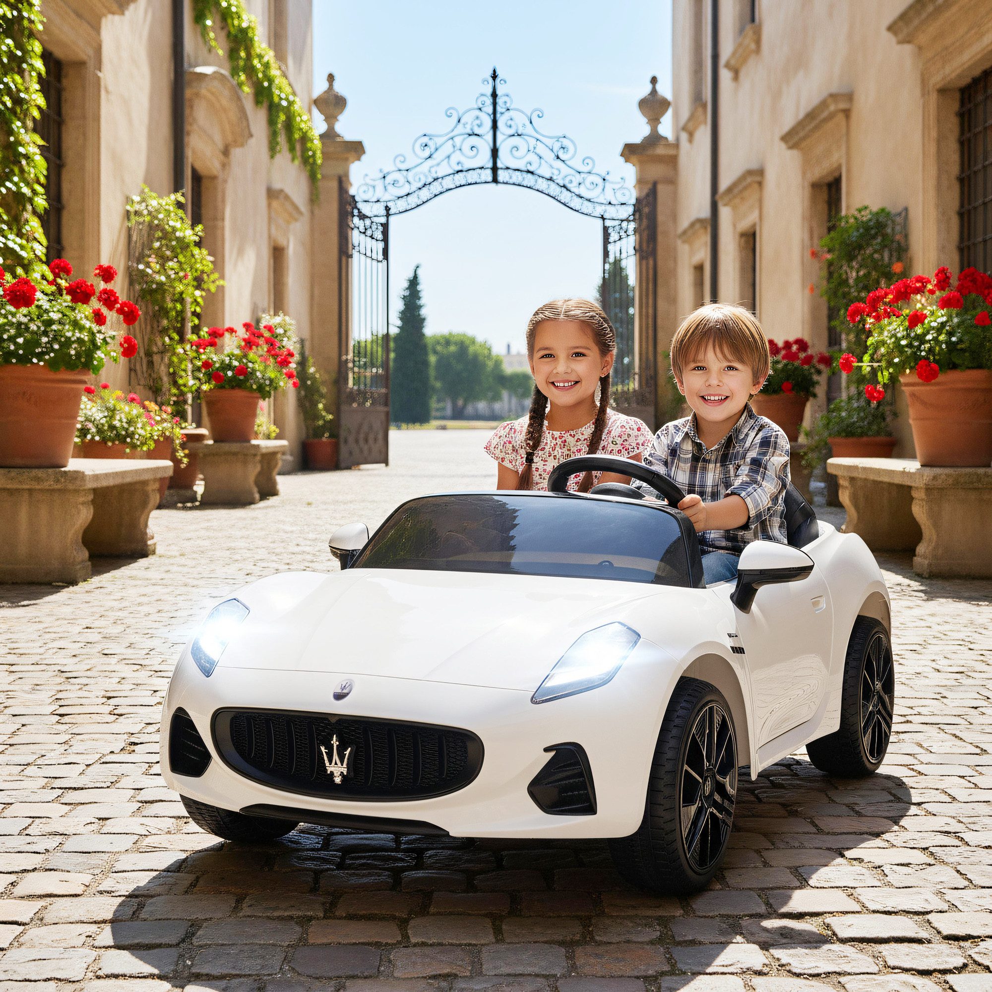 AIYAPLAY Elektro-Kinderauto 12V Kinderauto mit Fernbedienung, Belastbarkeit 60 kg, (1-tlg), für 37-96 Monate, Weiß